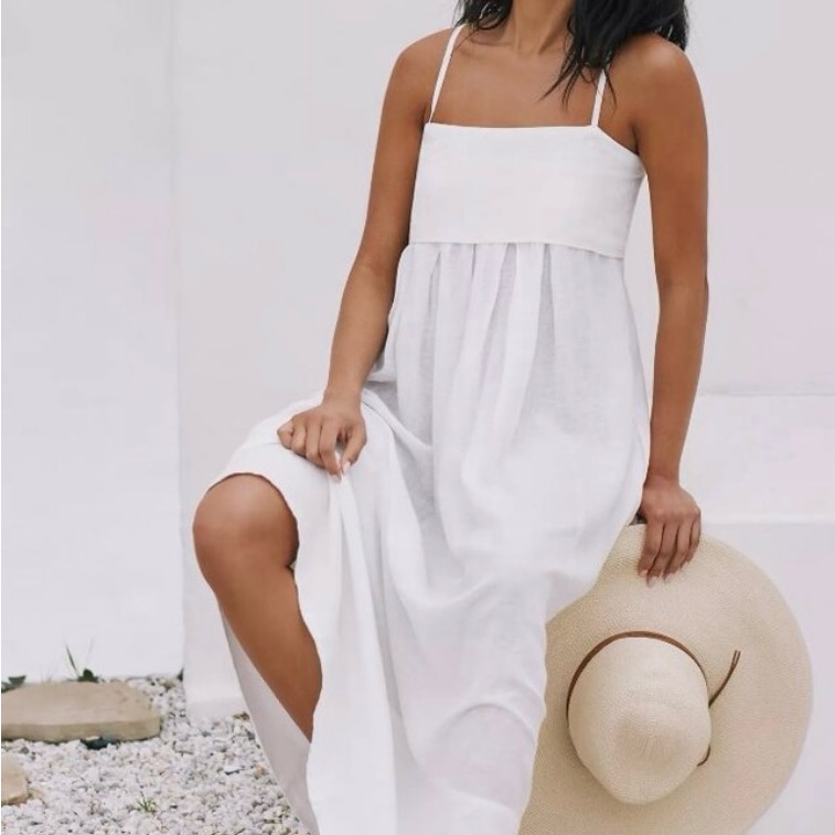 Anthropologie White Spaghetti-Strap Maxi Dress